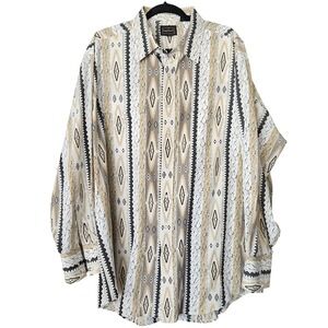 Vintage High Noon Western Shirt 2XL Aztec Pearl Button Snap AOP Cowboy Long Slev